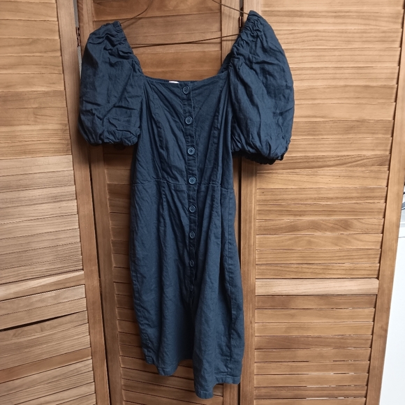 Rachel Parcell Square Neck Navy Linen Blend Mini Dress Medium - Picture 2 of 6